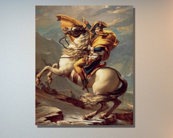 Napoleon Bonaparte Canvas Print|Napoleon Crossing the Alps Wall Art|Napoleon Historical Painting|French History Decor|Reproduction Art