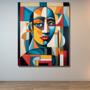 Abstract Cubist Wall Art|Cubist Woman Face Poster|Picasso Abstract Canvas|Pablo Picasso Inspired Cubist Figures|Cubist Portrait of a Woman