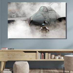 F 14 Tomcat Fighter Jet Canvas Wall Art,Combat Aircraft Pattern Canvas,F-14 Military Plane Pattern Poster,Fighter Jet Artwork,Military Plane