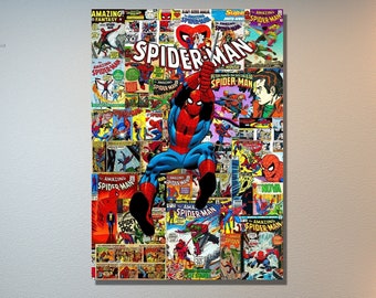Lienzo de Spider Man, portada de cómic de Spider-Man, regalos para niños, póster de Spider-Man, póster de la película Spider-Man, lienzo de superhéroe, regalo de cueva de hombre, habitación de niños
