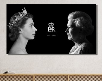Queen Elizabeth Wall Art Decor|Queen Elizabeth's Dual Portrait|Elizabeth's Change|Queen portrait print|UK Queen|Royal Iconic Print|Gift Idea