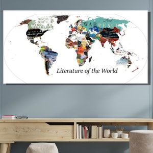 Literatur Karte Welt Literatur Karte|Literatur Kunst|Literarischer Druck|Literarische Geschenke Weltkarte Poster|Karte Wand Dekor|Buch Liebhaber Geschenk
