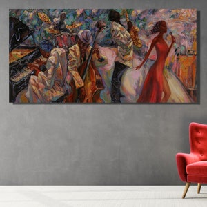 Jazz Music Print on Canvas|Music Room Decor|Abstract African Jazz Art Canvas|Colorful Painting Canvas|American Classic Artwork