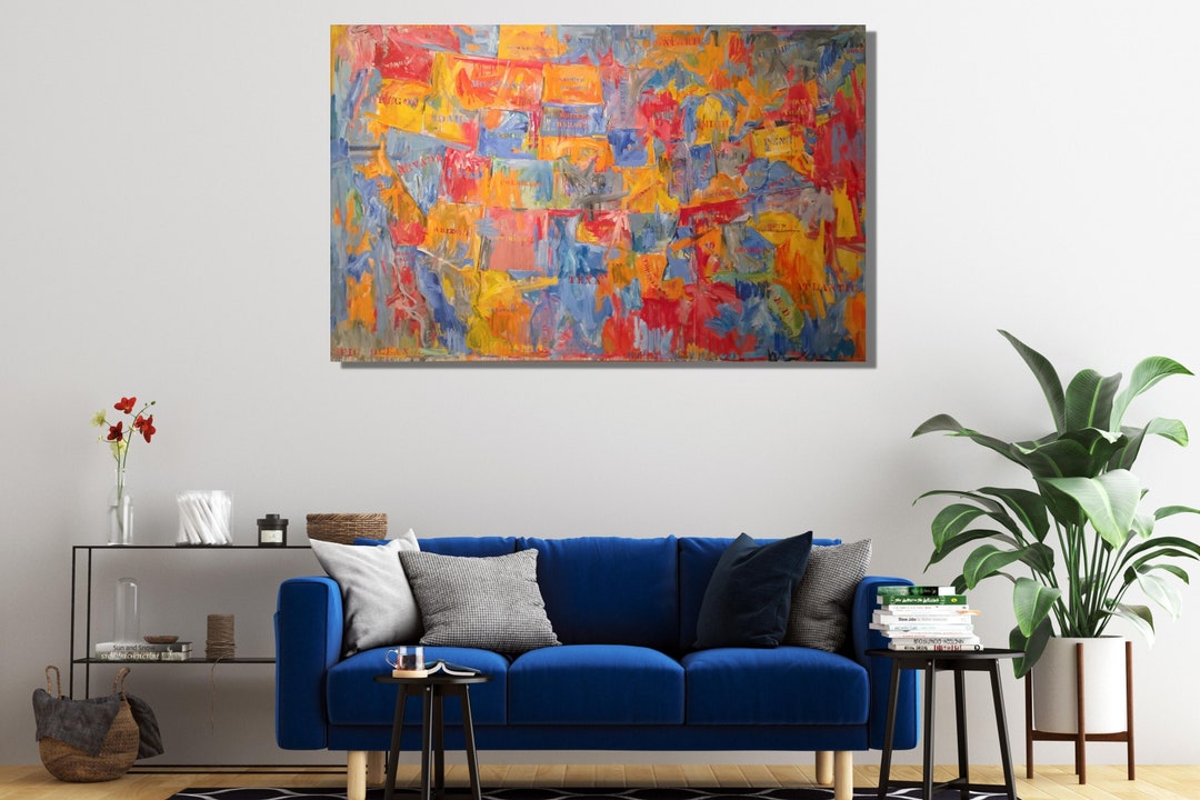Jasper Johns Map Canvas 1961|jasper Johns Print|map Canvas Wall Art ...