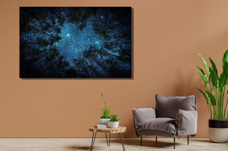 Starry Night Sky Photography Canvas Wall Art | Forest Photo Backdrop ...