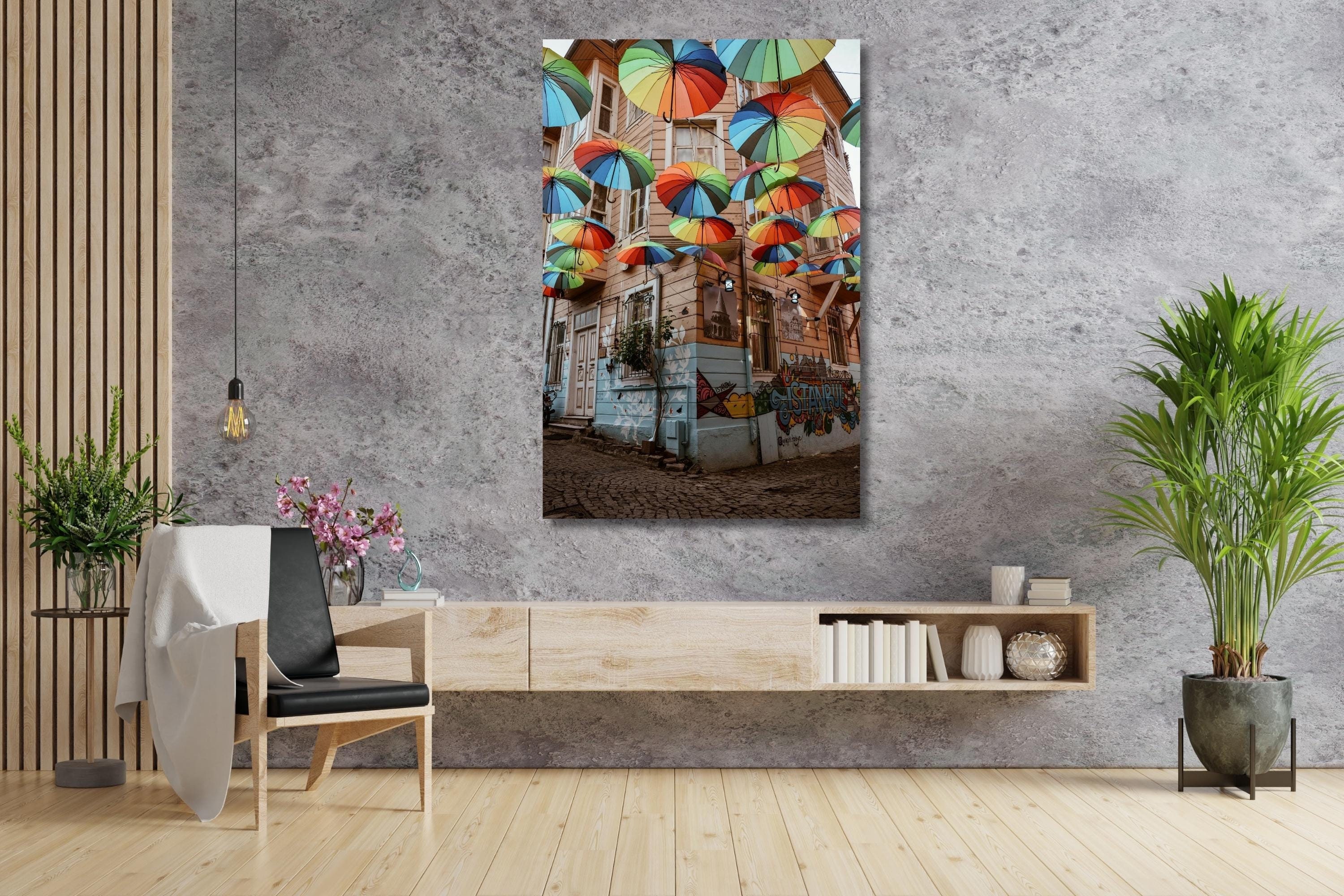 Colorful Umbrella Street in Istanbul Canvas Wall Art|Turkish Urban Decor|Turkey Travel Print|Unique City Photography|Turkish Landmark