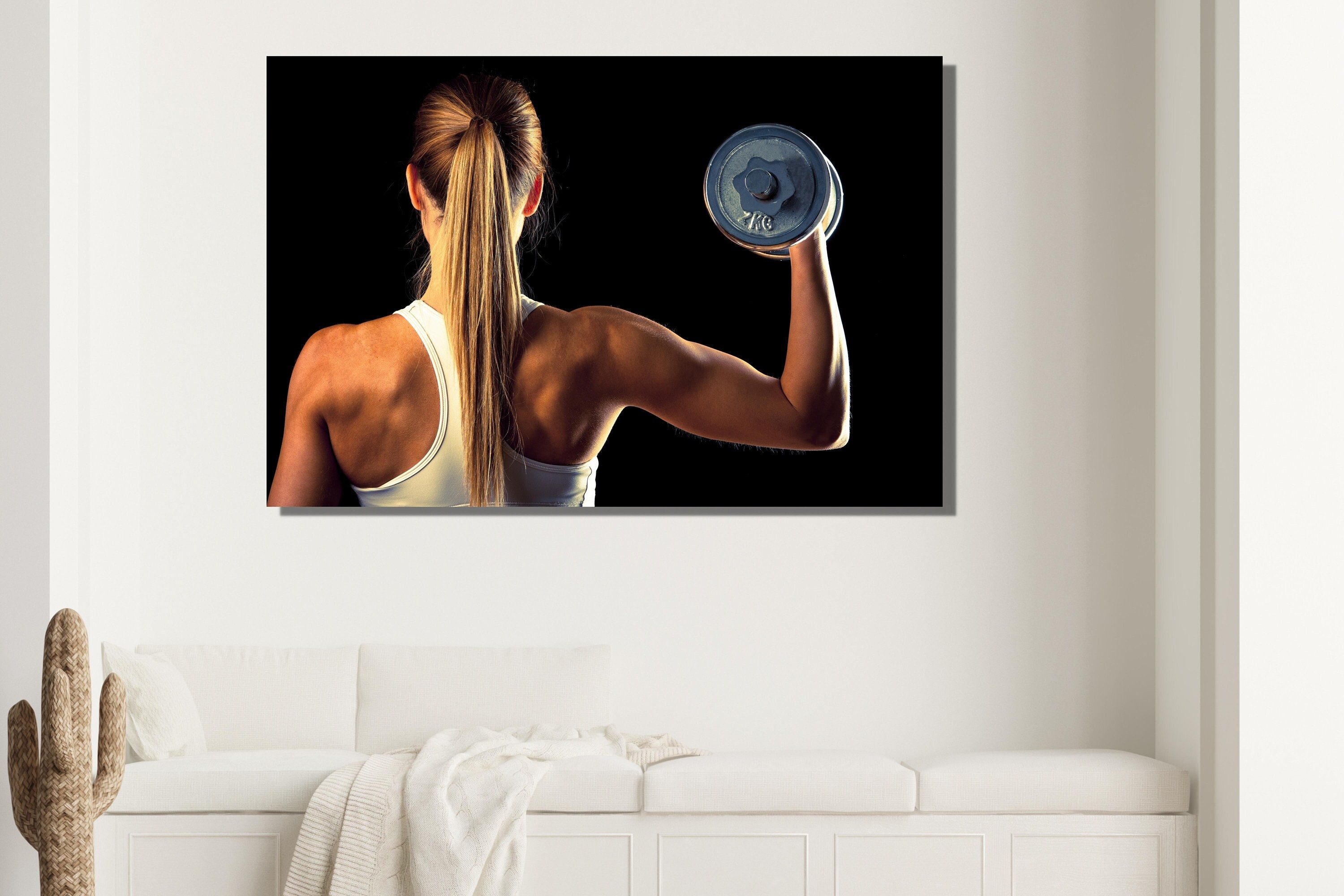 Girl Fitness with Dumbbell Stylish Wall Art|GYM Decor|Motivation Art|Dumbbells Design Art Decor|Gift For Lifters|BodyBuilder Gift|Fit Woman