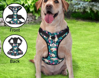Personalized dog harness and leash Dog owner gift girl boyPoppy harness Custom Hawaiian Style Adjustable Reflective Vest No Pull Dog Harness