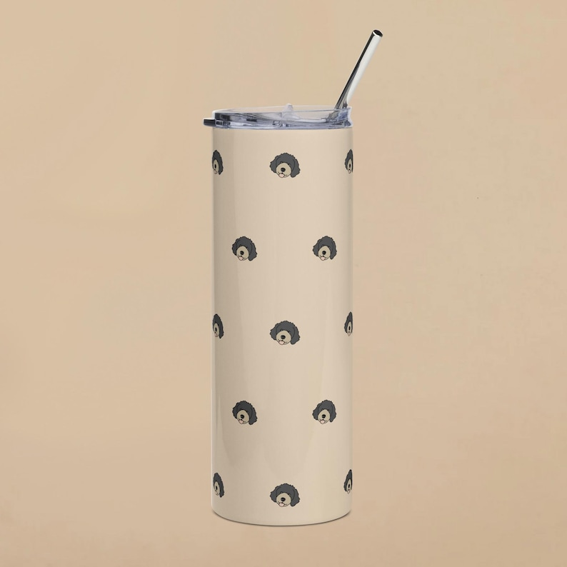 Doodle Black and White Dog Straw Tumbler Urban Outfitters for Goldendoodle Labradoodle Aussiedoodle Cockapoo Bernedoodle Maltipoo Cavapoo