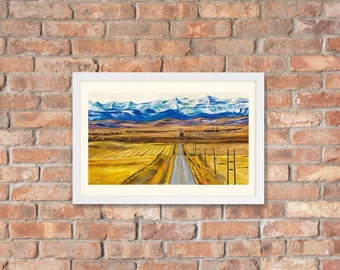 Alberta Foothills Painting - Landscape Colorful Art Print - 12 x 18” Paper Print