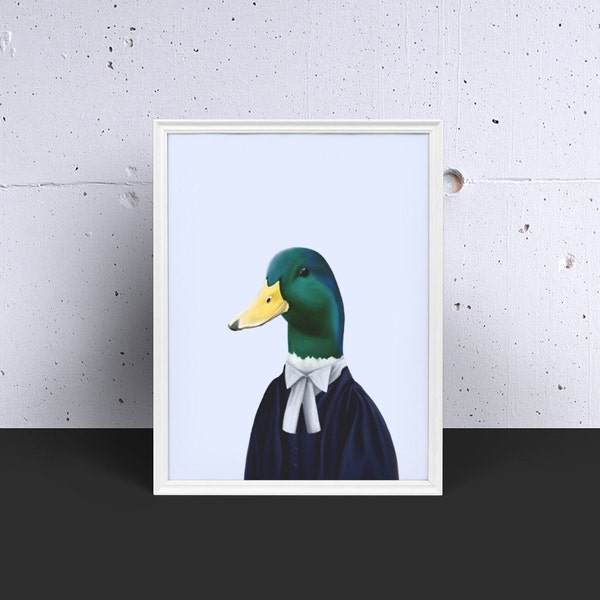 Mallard Duck in Lawyer Robes - minimalist pop contemporary illustration - art print - giclée on acid-free paper - 8 x 10 - 12 x 16 inches