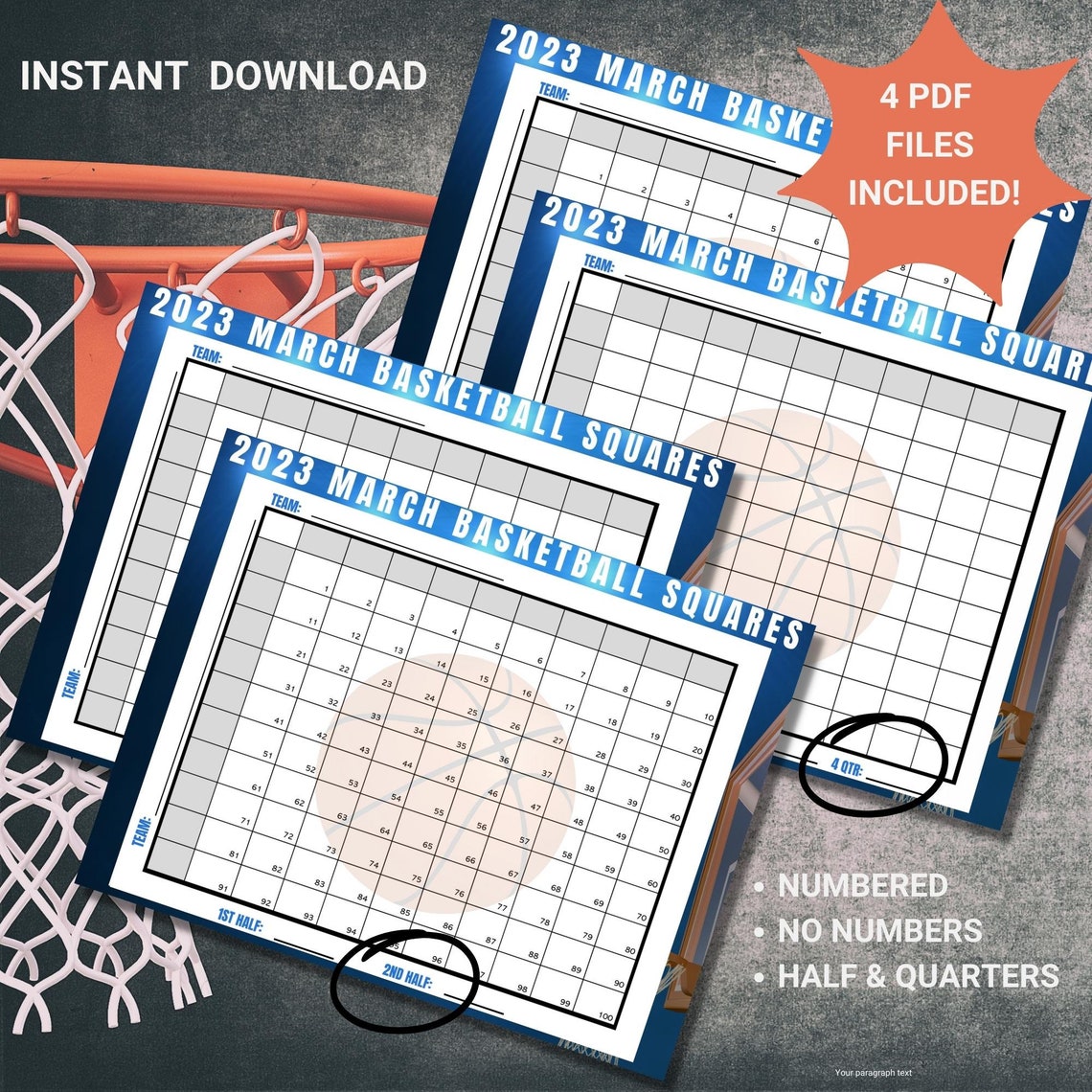 Printable March Madness Squares Instant Download 2023 March Basketball ...