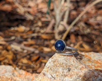 Verstelbare ring lapis lazuli en blad (0059R1)