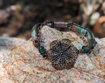 Fancy jaspisbloem filigraanarmband (0074B2)
