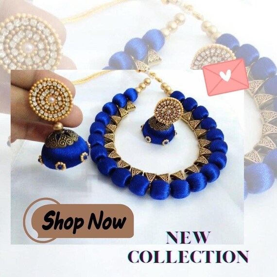 Blue silk thread necklace best sale