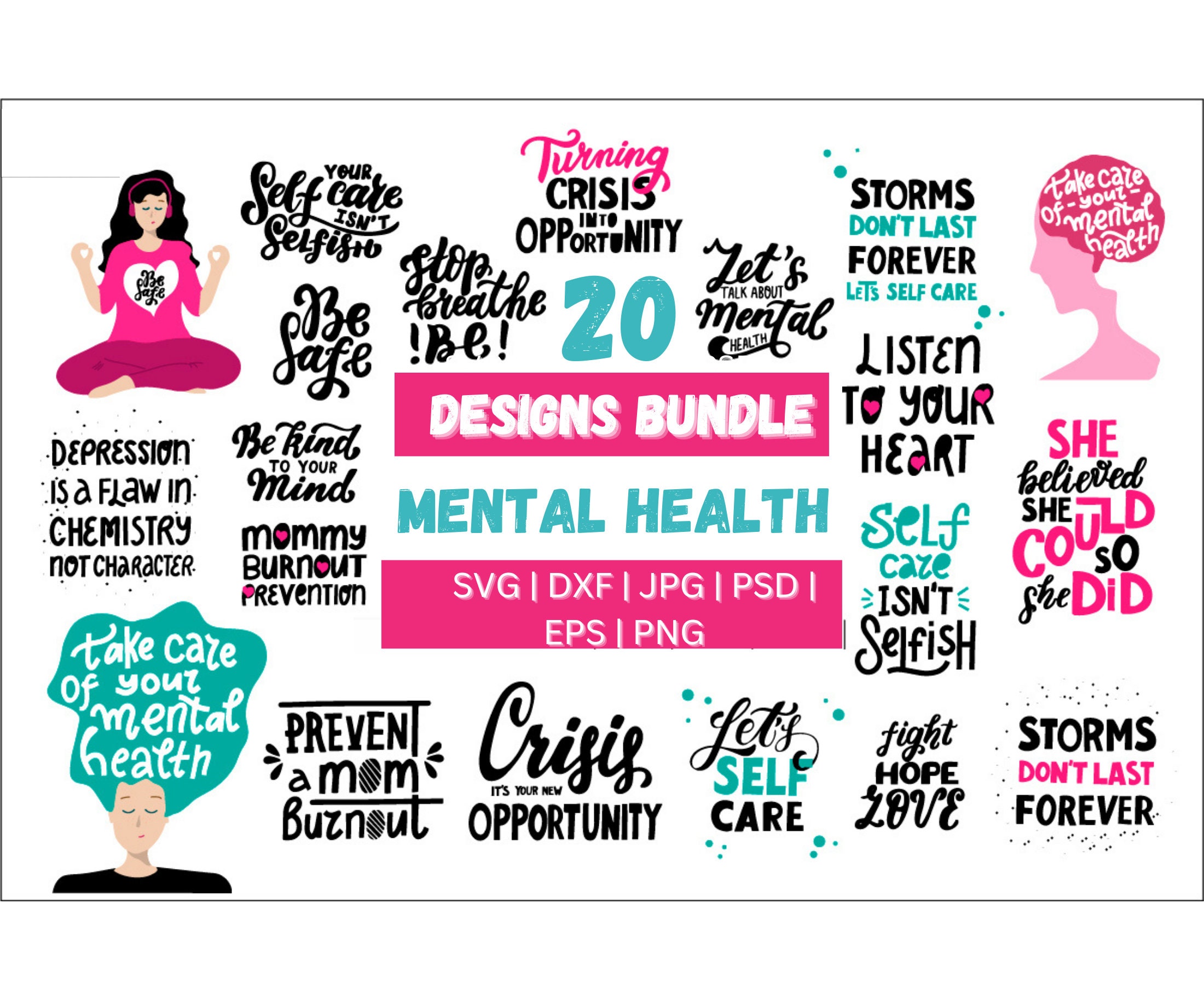 20 Mental Health SVG Bundle Inspirational Mental Health - Etsy