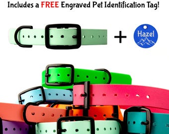 Biothane Dog Collar with Black Classic Rounded Buckle - Comes with a Free Custom Engraved Pet ID Tag - Waterproof, Durable and Easy to Clean