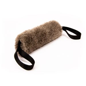 Sturdy Sheepskin Dog Tug with Handles and Replaceable Squeaker Pocket - Interactive Training & Motivation Toy