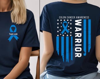 Chemise personnalisée cancer du côlon, équipe de soutien contre le cancer, cadeau de sensibilisation au cancer du côlon, t-shirt ruban bleu, chemise équipe cancer, cadeau chemise cancer ruban