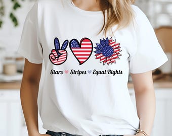 Chemise rayures étoiles et égalité des droits, T-shirt rétro 4 juillet, chemise américaine libérale, cadeau femme patriote, chemise américaine féministe