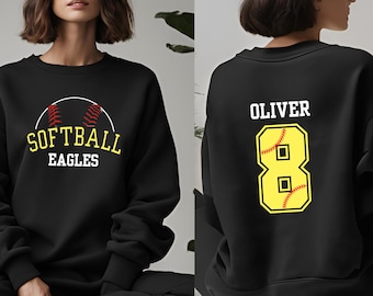 Personalized Softball Team Sweatshirt, Custom Name & Number, Mom Gift, Mother's Day Gift, Christmas Gift for Mom, Softball Sweatshirt