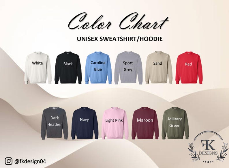 Peut inclure: Tableau des couleurs de sweats &agrave; capuche et de sweat-shirts unisexes, disponibles en blanc, noir, bleu Caroline, gris sport, sable et rouge. Autres couleurs : gris fonc&eacute;, marine, rose clair, bordeaux et vert militaire.