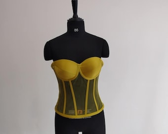 Corset Handmade Tulle  Top Bridal Lingerie, Cupped Mesh Transparent Bustier Green color