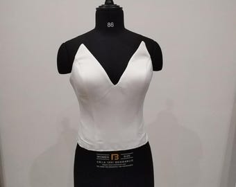 Corset Handmade Tulle  Top Bridal Lingerie, Cupped Satin Bustier White