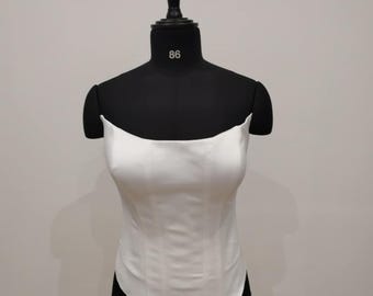 Corset Handmade Tulle  Top Bridal Lingerie, Cupped Satin Bustier White Cat