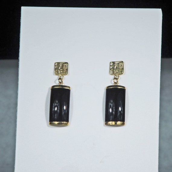 Vintage 1990's 14k and onyx post earrings - image 2