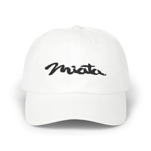 Embroidered Miata Script Stylish Dad Cap, Gift for Dads, Casual Hat, Summer Accessory, Adjustable Cap, Cool Headwear