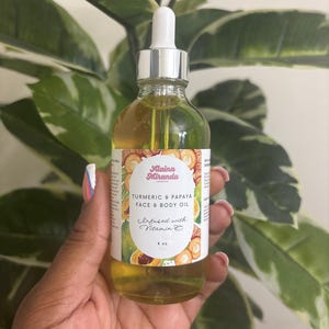 Turmeric and Papaya Face and Body Oil, Natural Moisturizer for Dry and Sensitive Skin, Plant Based Skincare, Fragrance Free Skincare