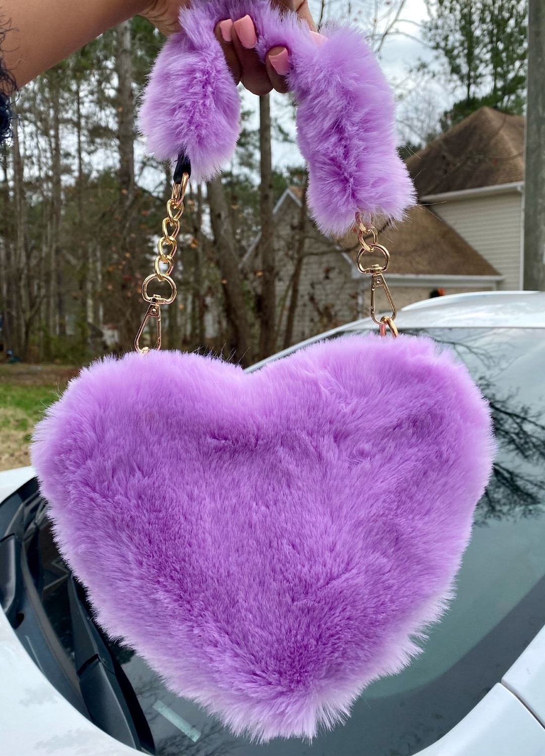 Heart Fluffy Faux Fox Fur Shoulder Bag