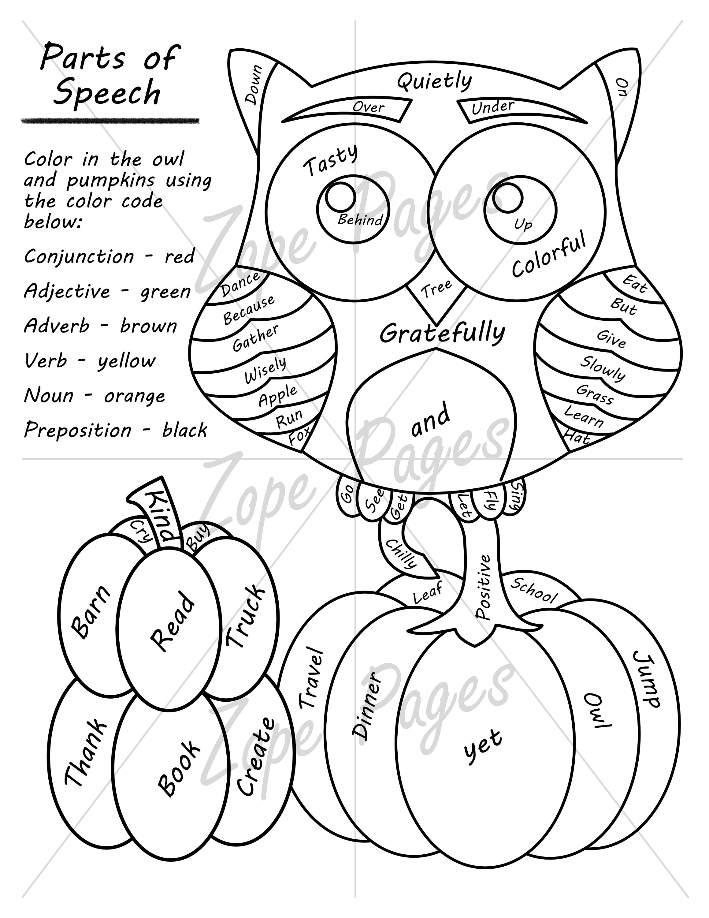 Grammar Coloring Page Parts of Speech PDF Download Etsy