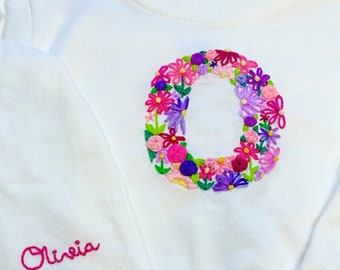 Youth Custom Hand Embroidered Floral Initial Crewneck Sweatshirt