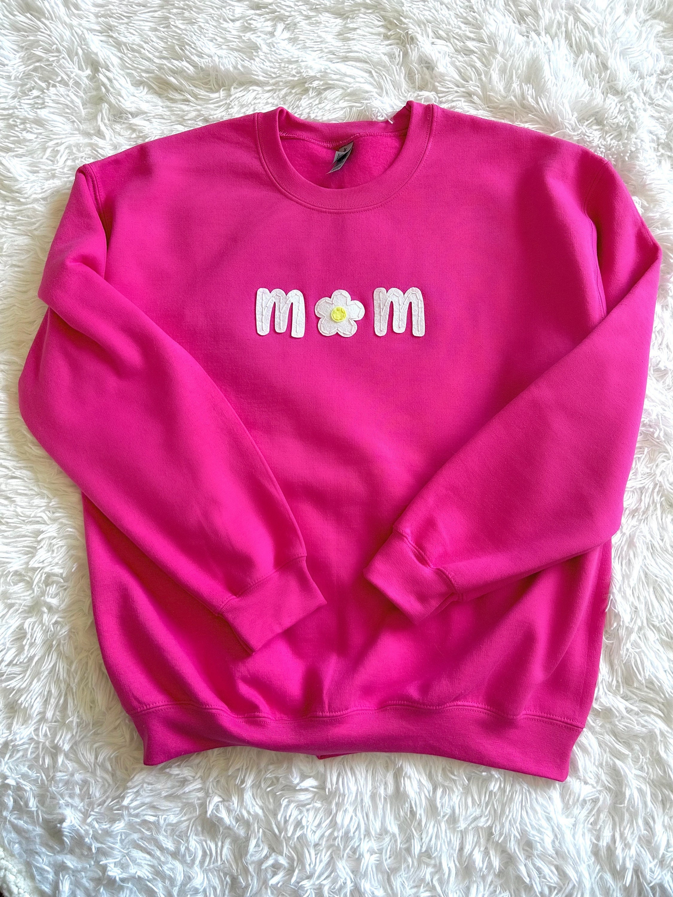 Embroidered Felt Mom Crewneck Sweatshirt Daisy Mom Etsy