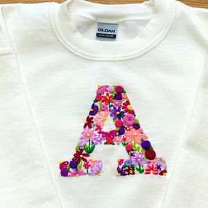 Adult Custom Hand Embroidered Floral Monogram Initial Crewneck Sweatshirt