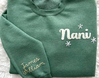 Custom Grandmother Hand Embroidered Sweatshirt, Grandma Sweatshirt, Nana Shirt, Gift for Grandma, embroidered grandmother shirt, Mama Shirt