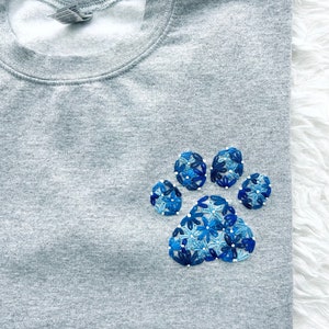 Floral Paw Print Custom Hand Embroidered Crewneck Sweatshirt