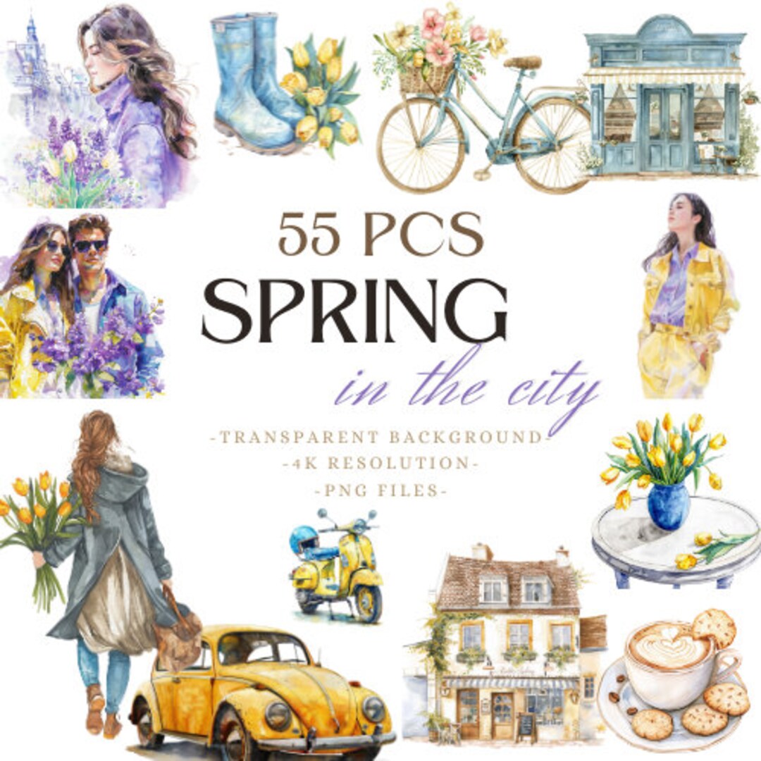 Spring In The City Spring in the City Clipart | 55 PNG Graphics (digital Download) - Etsy