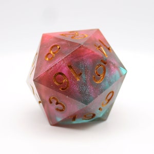 Chonk D20 - handmade resin sharp edge dnd dice for DnD, D&D, Dungeons and Dragons, RPG dice, dungeon master gift, pink and teal galaxy