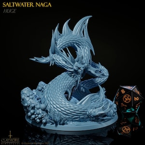 Saltwater Naga by Claymore Miniatures -- Durable Resin, sea serpent water snake dragon, D&D 5e Pathfinder TTRPG, 3D printed