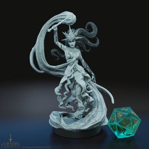 Typhania, Witch of the Waves, by Claymore Miniatures -- Durable Resin, Sea Witch Mermaid Hag Queen, D&D 5e Pathfinder TTRPG, 3D printed