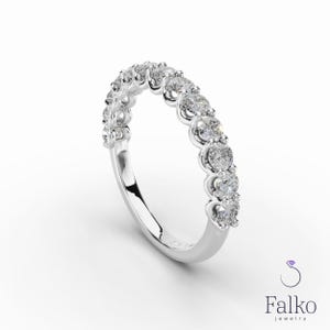 14K Gold Lab Diamond Half Eternity Band: Dainty Wedding Ring