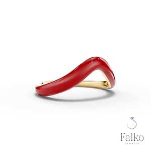 14K gouden geëmailleerde silhouetring: minimalistische stapelband