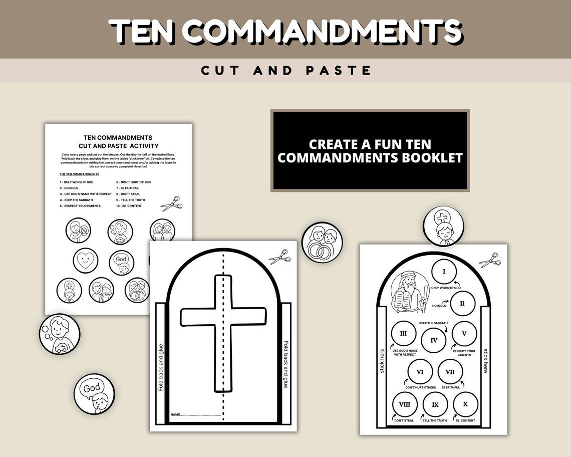 Printable Ten Commandments Craft, 10 Commandments for Kids, Color, Cut ...