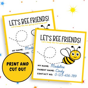 Spring Summer Playdate Cards | Let&#39;s BEE Friends | Play Date Cards, Cute Kids Business Cards, Kids Calling Cards, Friend Playdate Invitation