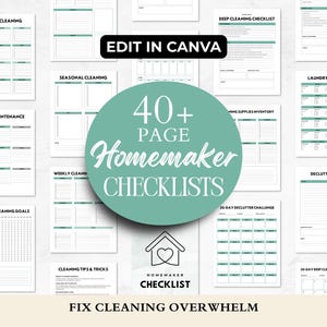 Homemaker Checklist & Guide Binder PDF, Homemaking Digital Downloads, Cleaning Declutter Planner, Busy Mom Planner, Adult Chore Chart Canva