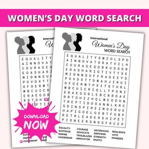 Printable International Women&#39;s Day Word Search Activity, Womens Day Games, Engaging Educational Tool for Kids and Adults