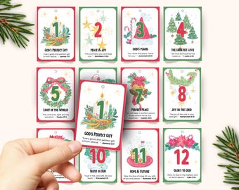 12 Days of Christmas Tags with Bible Verses, 12 Days of Christmas Activities, Twelve Days of Xmas, Christian Advent Calendar Tags Countdown